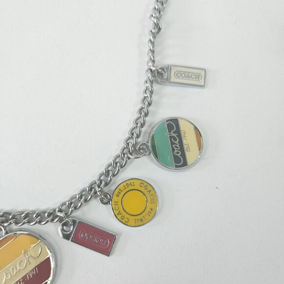 Vintage Coach Logo Charm 21” Stainless Steel Necklace Enameled Medallion Discs - Picture 5 of 10